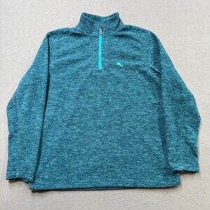 Tommy Bahama Sweater Men's Small Teal Heathered Quarter Zip Mockneck Pullover